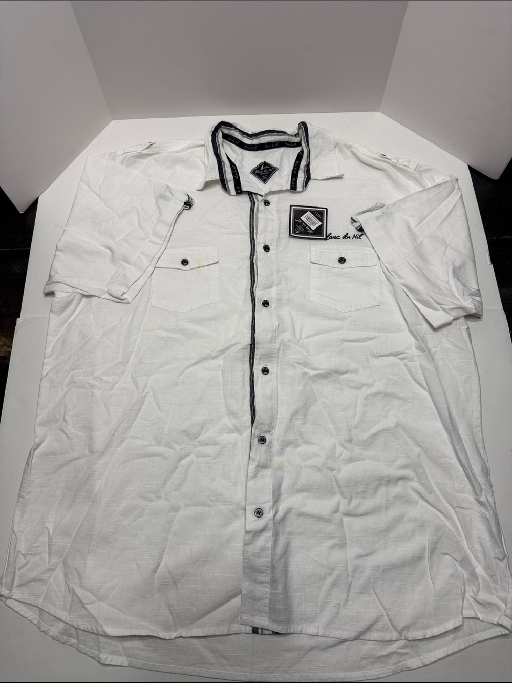 Blanc du Nil White Button Shirt with Black Trim Detail